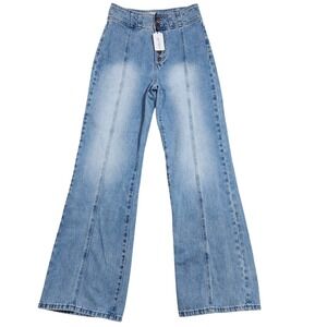 NWT Twelve by Ontwelfth Womens Light Wash Denim High Rise Button Fly Wide Leg 28